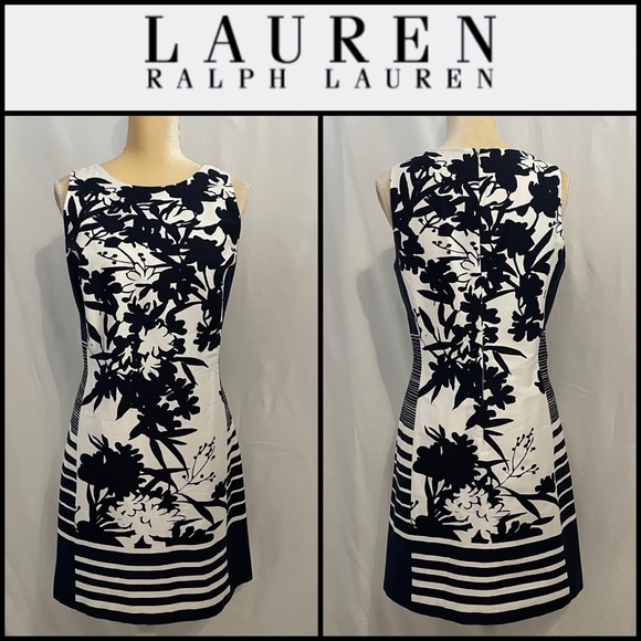 Lauren Ralph Lauren Dresses & Skirts - Lauren Ralph Lauren navy blue and white dress.  Size 14